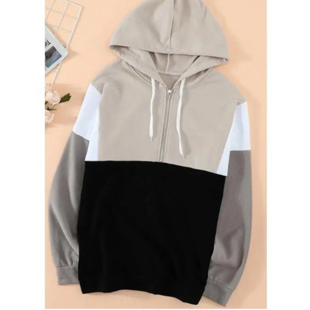 Women's Color Block Draw String 1/4 Zip Pull On Hoodie - Picture 4 of 5